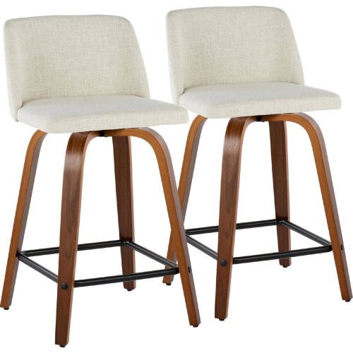 Toriano Counter Stool in Walnut Wood & Cream Fabric with Black Footrest (Set of 2)
